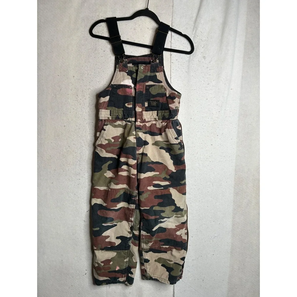 Walls Blizzard Pruf Camo Insulated Overalls youth L Regular Hunting Bibs Work
